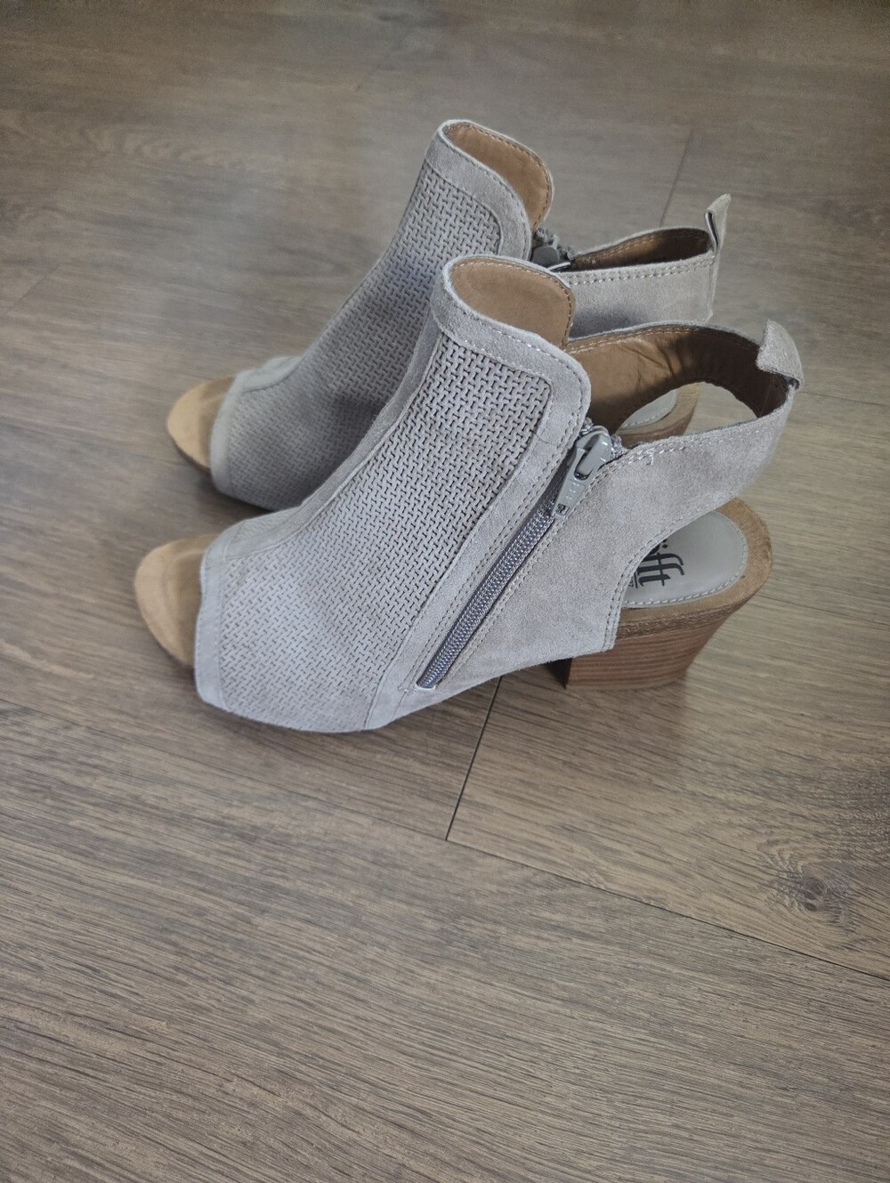 Sofft Women's Taupe Suede Peep-Toe Block Heel Sandals